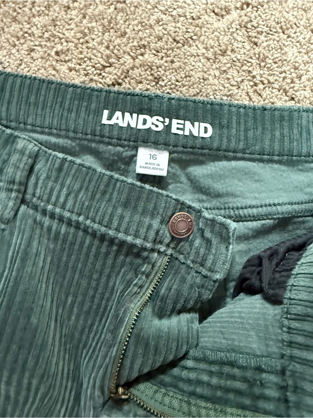 Lands' End Forest Green Corduroy Barrel Corduroy Jeans